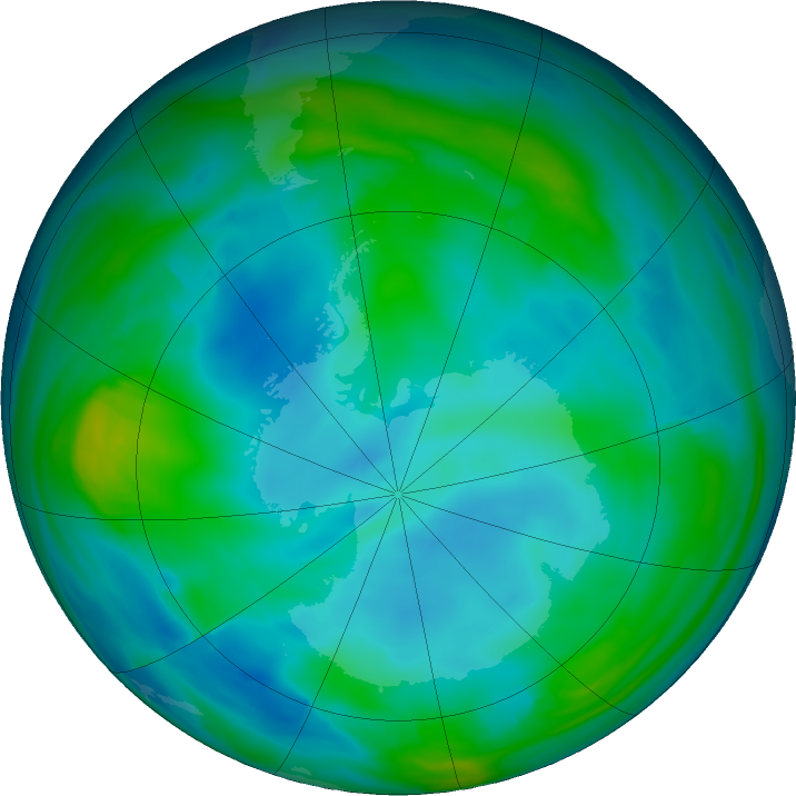 Antarctic ozone map for 14 June 2021